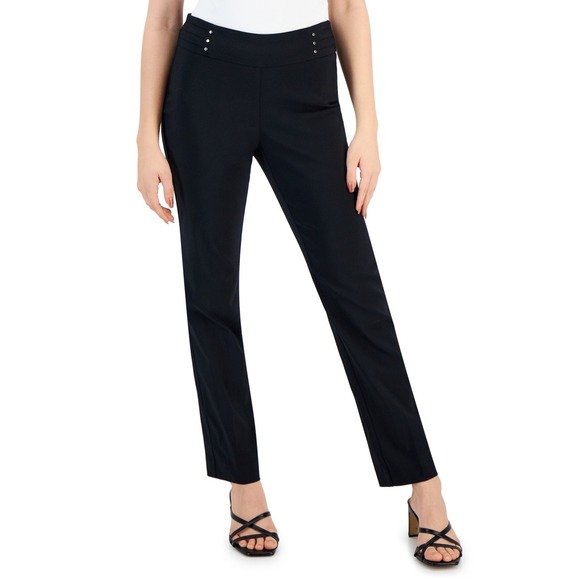 JM Collection Pants Womens PM Short Deep Black Studded Rivet‎ Straight NWT - Picture 1 of 7